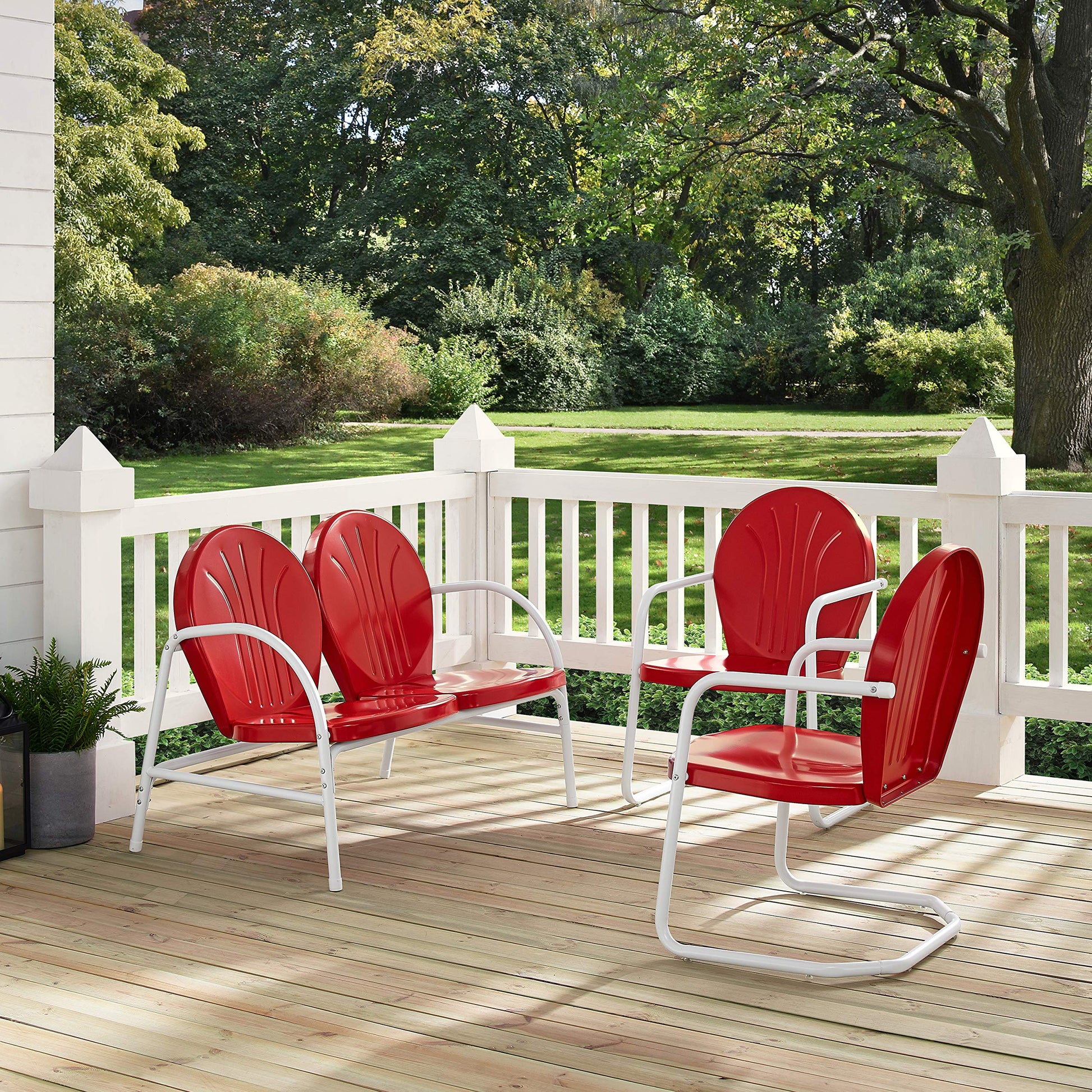 Patio Furniture Sets | Griffith Metal Outdoor Furniture Collection | Ultimate Relaxation Experience | Loveseat & 2 Chairs | Red Finish | Nostalgically Inspired | Durable & Weatherproof | Create Timeless Memories in Style | casafoyer.myshopify.com