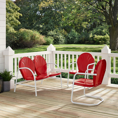 Patio Furniture Sets | Griffith Metal Outdoor Furniture Collection | Ultimate Relaxation Experience | Loveseat & 2 Chairs | Red Finish | Nostalgically Inspired | Durable & Weatherproof | Create Timeless Memories in Style | casafoyer.myshopify.com
