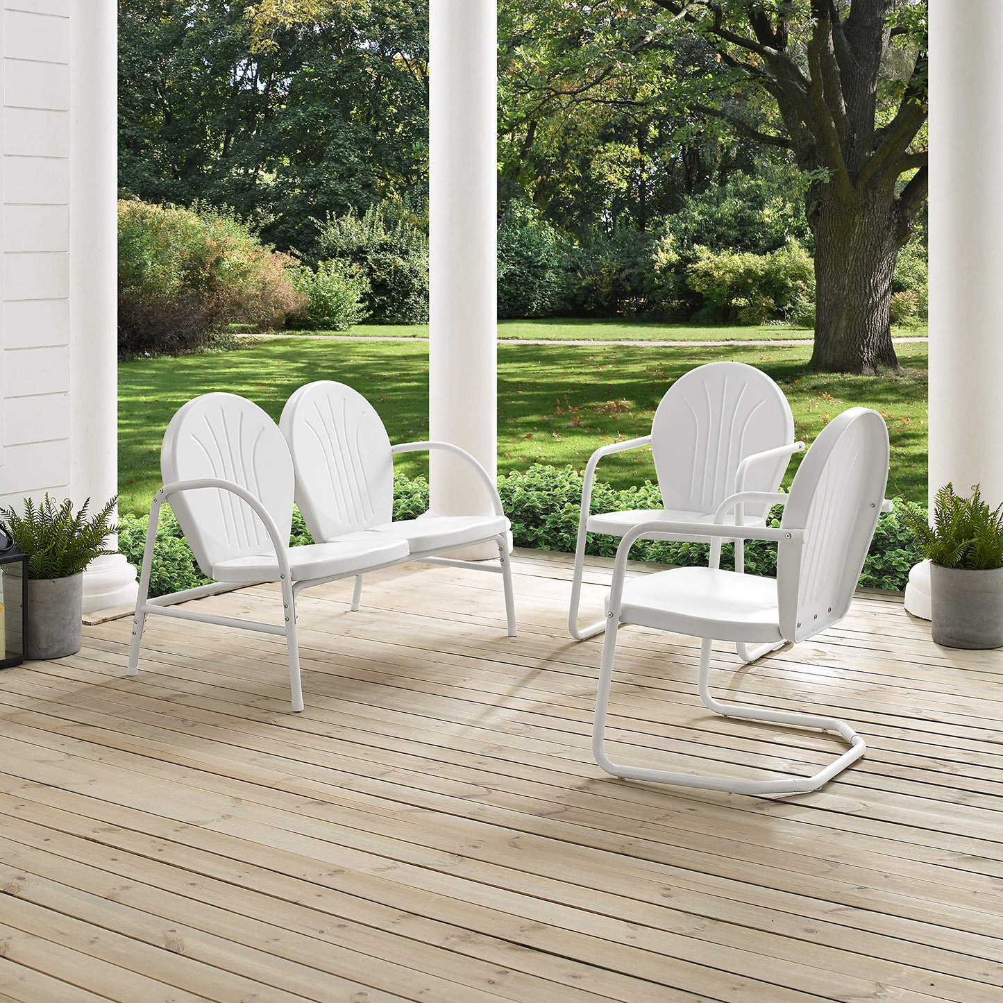 Patio Furniture Sets | Griffith Metal Outdoor Furniture Set | Ultimate Relaxation | Nostalgic Design | Durable & Weather-resistant | Loveseat & 2 Chairs | White Finish | casafoyer.myshopify.com