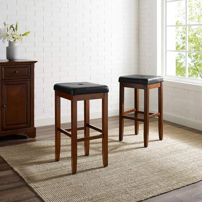 STOOL_SEATING | Upholstered Square Seat Stool | Solid Hardwood Construction | Simulated Brown Leather | 29 Seat Height | Ideal for 42 Bar or Pub Tables | Versatile & Chic | casafoyer.myshopify.com