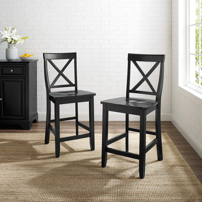 STOOL_SEATING | Solid Hardwood X-Back Bar Stool | Durable & Comfortable | Set of 2 | 24 Seat Height | Black Finish | casafoyer.myshopify.com