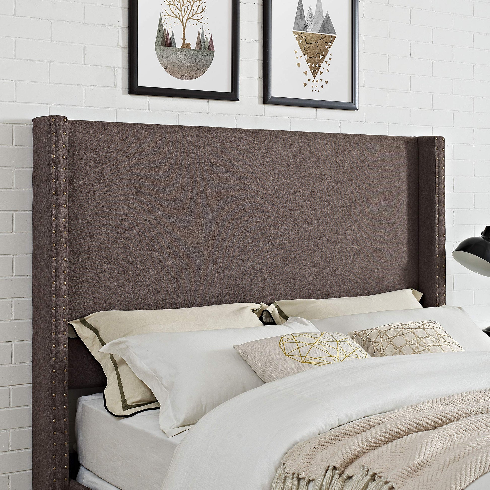 Patio Furniture Sets | Casey Bedset | Wingback Headboard | Dove Gray Linen | Antique Nickel Trim | Full/Queen Size | Sturdy Frame | Easy Assembly | casafoyer.myshopify.com