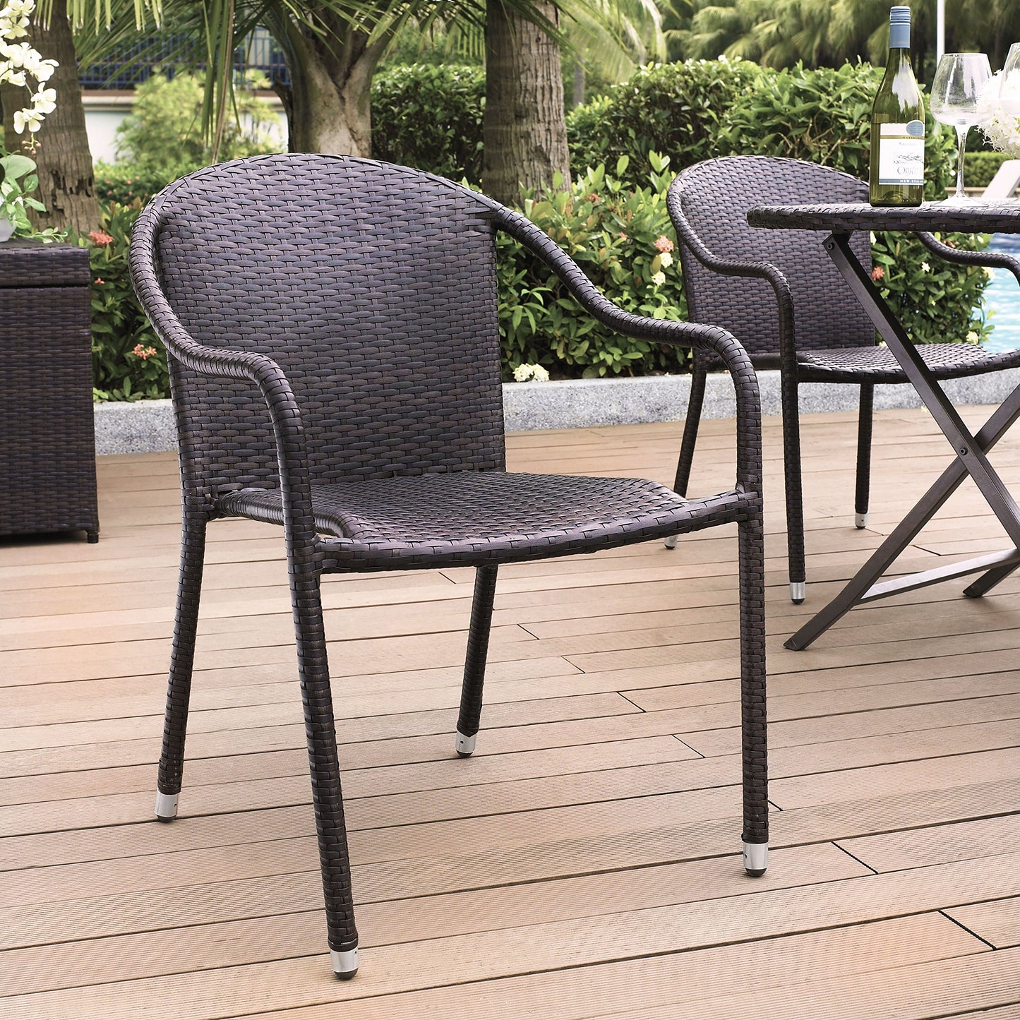Patio Furniture Sets | CasaFoyers Palm Harbor Collection | Outdoor Wicker Stackable Chairs - Set of 4 Brown | Stylish, Cozy, Convenient Storage | Perfect for Backyard Retreat | casafoyer.myshopify.com