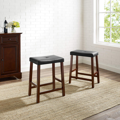 Dining Table | Upholstered Saddle Seat Stool | Durable Hardwood Construction | Faux Leather PVC Upholstery | 24 Height | Ideal for Dining Tables or Counter Seating | Set of 2 | casafoyer.myshopify.com