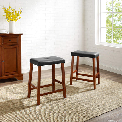 Dining Table | Upholstered Saddle Seat Stool | Solid Hardwood Construction | Faux Leather PVC Upholstery | 24 Height | Versatile & Stylish Seating | casafoyer.myshopify.com