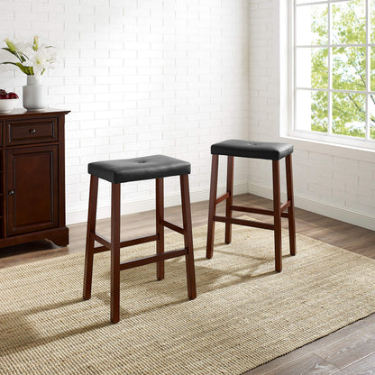 STOOL_SEATING | Upholstered Saddle Seat Stool | Durable Hardwood Construction | Faux Leather PVC Upholstery | 29 Seat Height | Ideal for 42 Bar or Pub Table | Set of 2 | casafoyer.myshopify.com