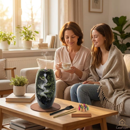 CASAFOYER Ceramic Backflow Incense Holder Smoke Waterfall Burner Set with 120 Backflow Incense Cones, 30 Incense Sticks & Premium Accessories for Aromatherapy Home Decor