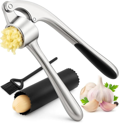 CASAFOYER Garlic Crusher Stainless Steel | Mincer Tool | Rustproof Garlic Masher | Garlic Press | Easy to Clean & Squeeze | Travel Friendly | Dishwasher Safe Presser (Silver)