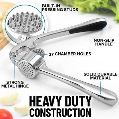 CASAFOYER Garlic Crusher Stainless Steel | Mincer Tool | Rustproof Garlic Masher | Garlic Press | Easy to Clean & Squeeze | Travel Friendly | Dishwasher Safe Presser (Silver)
