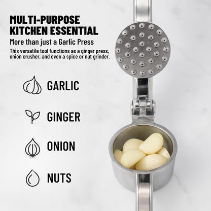 CASAFOYER Garlic Crusher Stainless Steel | Mincer Tool | Rustproof Garlic Masher | Garlic Press | Easy to Clean & Squeeze | Travel Friendly | Dishwasher Safe Presser (Silver)