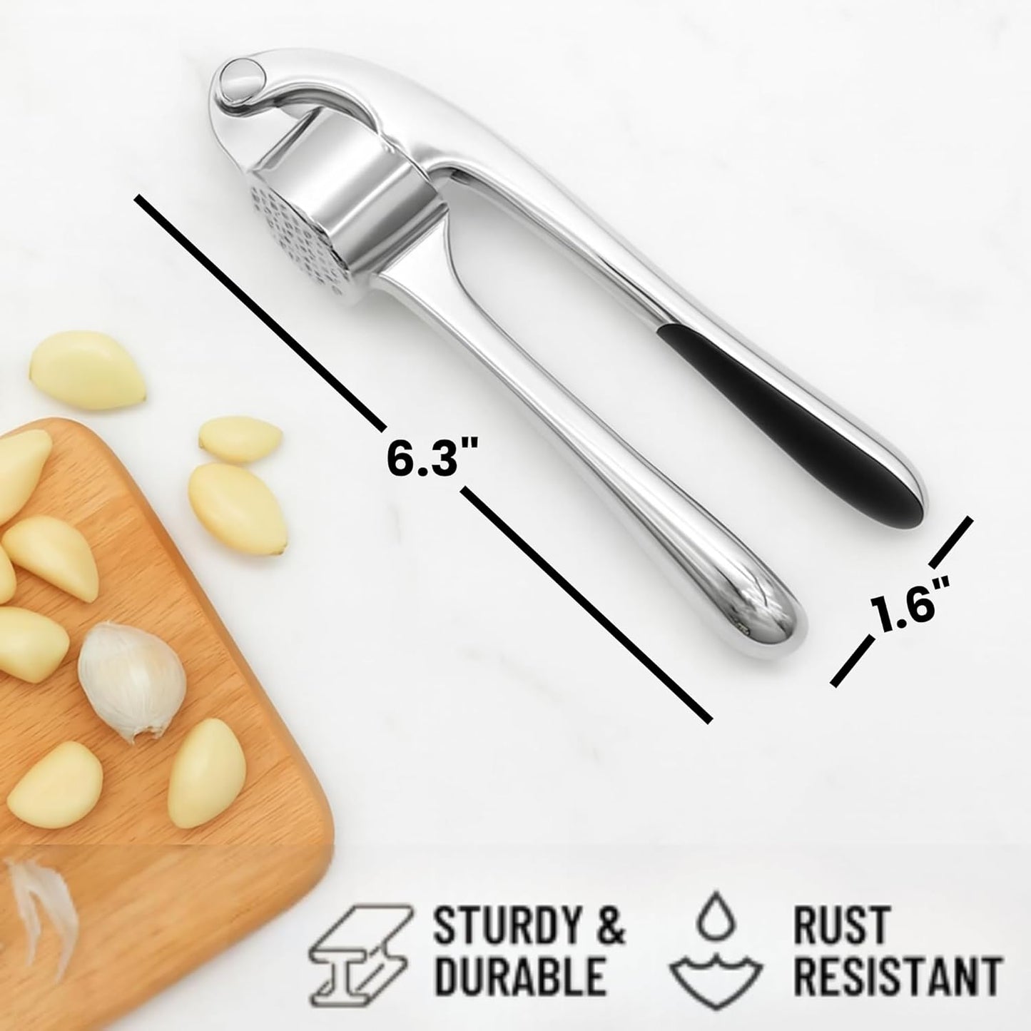 CASAFOYER Garlic Crusher Stainless Steel | Mincer Tool | Rustproof Garlic Masher | Garlic Press | Easy to Clean & Squeeze | Travel Friendly | Dishwasher Safe Presser (Silver)