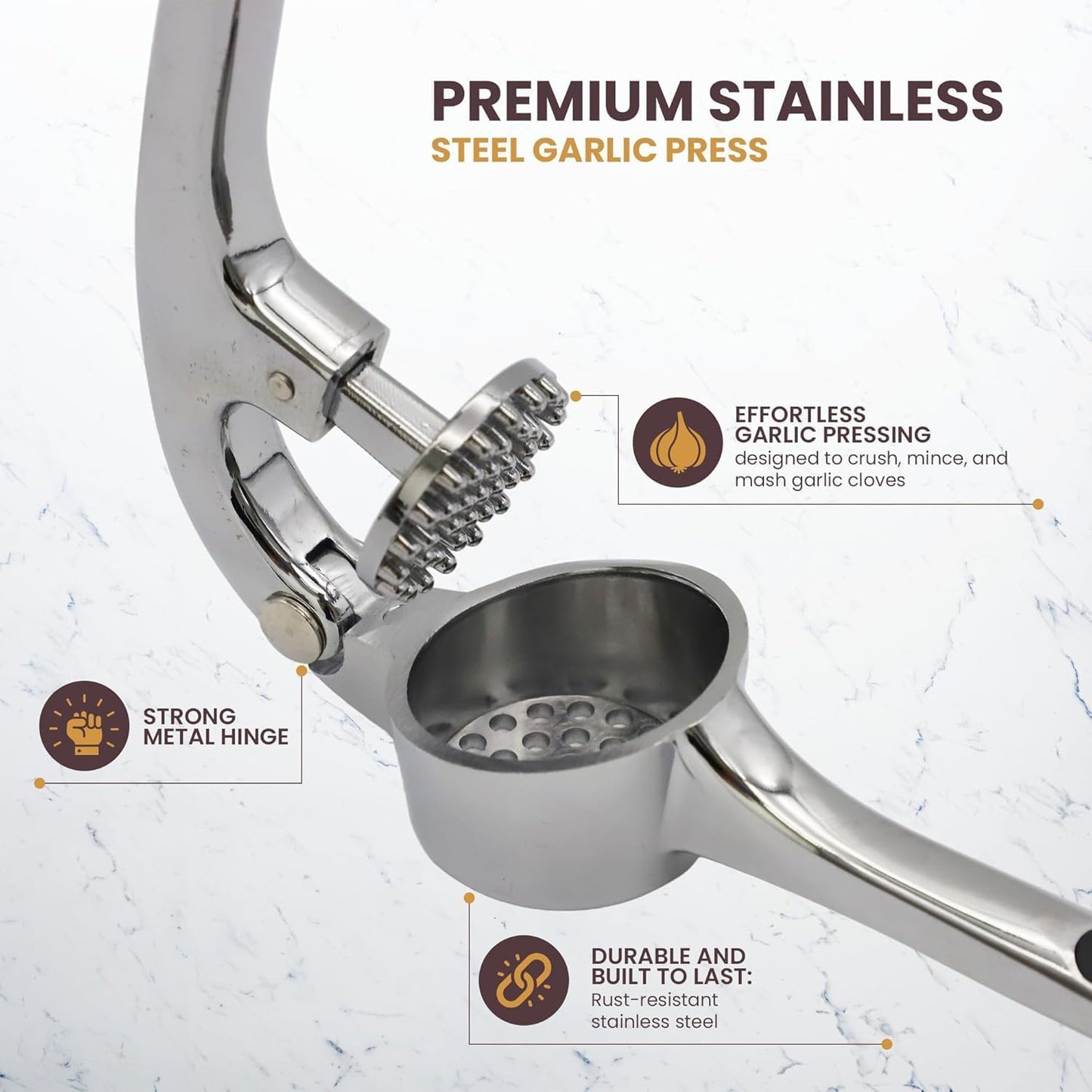CASAFOYER Garlic Crusher Stainless Steel | Mincer Tool | Rustproof Garlic Masher | Garlic Press | Easy to Clean & Squeeze | Travel Friendly | Dishwasher Safe Presser (Silver)