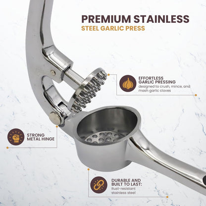 CASAFOYER Garlic Crusher Stainless Steel | Mincer Tool | Rustproof Garlic Masher | Garlic Press | Easy to Clean & Squeeze | Travel Friendly | Dishwasher Safe Presser (Silver)