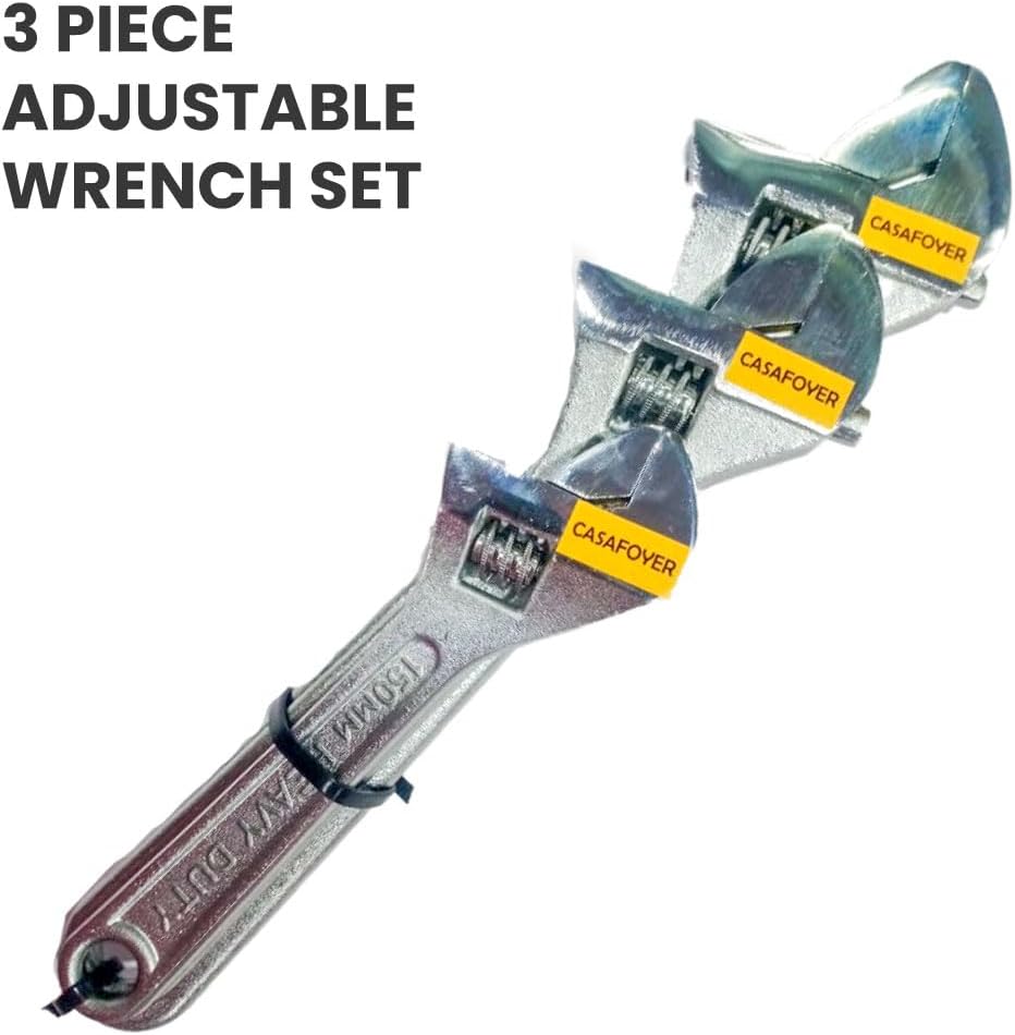 CASAFOYER Set of 3 Adjustable Wrench Set | Crescent Wrenches, Spanner Wrench Tool Set for Plumbing, Large & Small Adjustable Pliers, Thin and Self-Locking Wrenches – Ideal Hand Tools for Plumbers & DIY