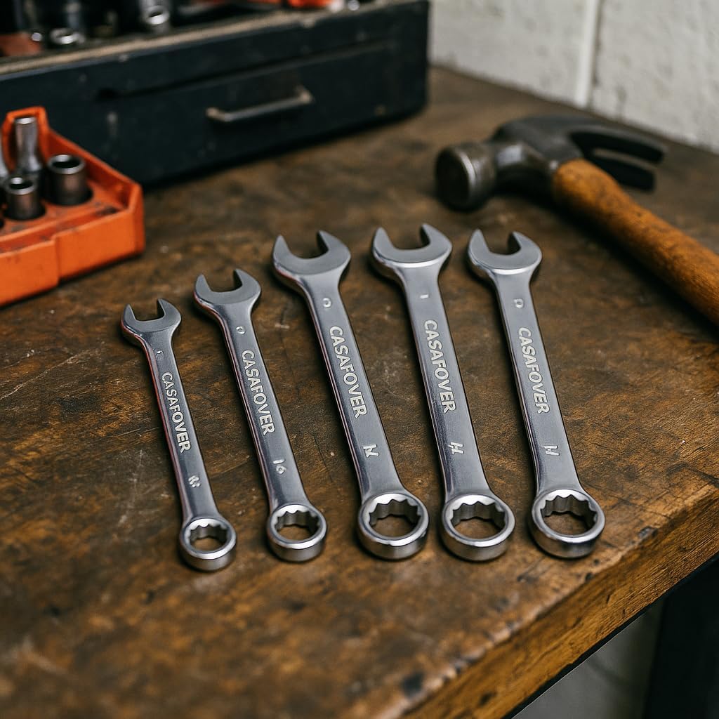 Casafoyer Combination Wrench Set, 6‑Piece Metric Ratchet Wrenches Set 8–17 mm, Polished Alloy Steel Wrenches for DIY Home Repair, Auto Repairs & Garage Use