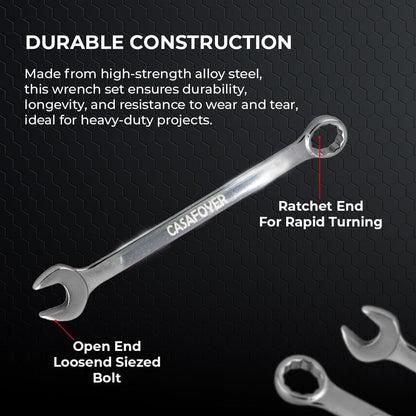 Casafoyer Combination Wrench Set, 6‑Piece Metric Ratchet Wrenches Set 8–17 mm, Polished Alloy Steel Wrenches for DIY Home Repair, Auto Repairs & Garage Use