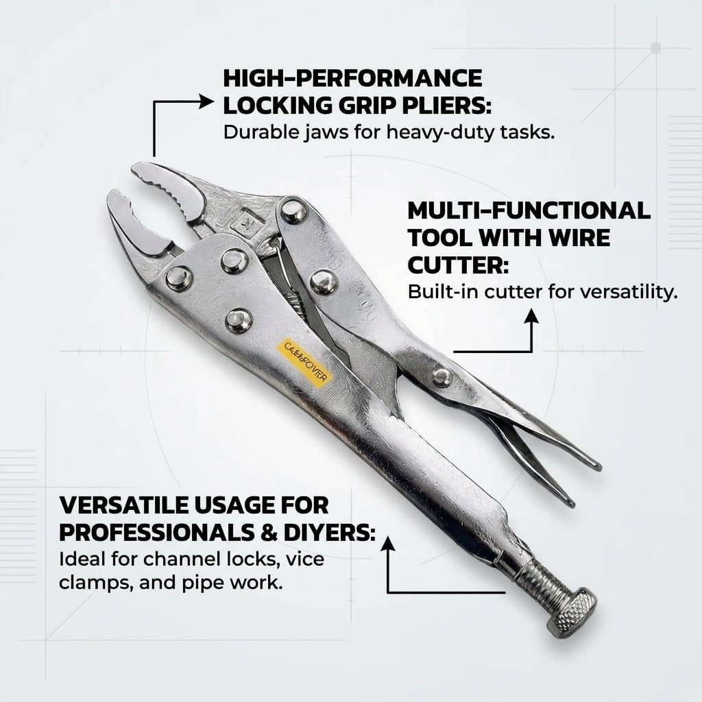 CASAFOYER Locking Grip Pliers - Heavy-Duty Vise Grip with Wire Cutter and Adjustable Clamp | Ideal for Welding, Channel Locks, Pipe Vise Work | Multi-Use Pliers Tool for DIY, Crafts, and Maintenance