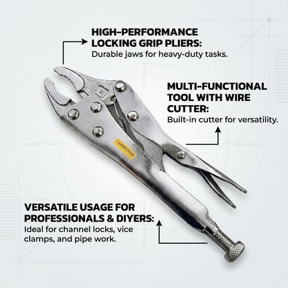 CASAFOYER Locking Grip Pliers - Heavy-Duty Vise Grip with Wire Cutter and Adjustable Clamp | Ideal for Welding, Channel Locks, Pipe Vise Work | Multi-Use Pliers Tool for DIY, Crafts, and Maintenance