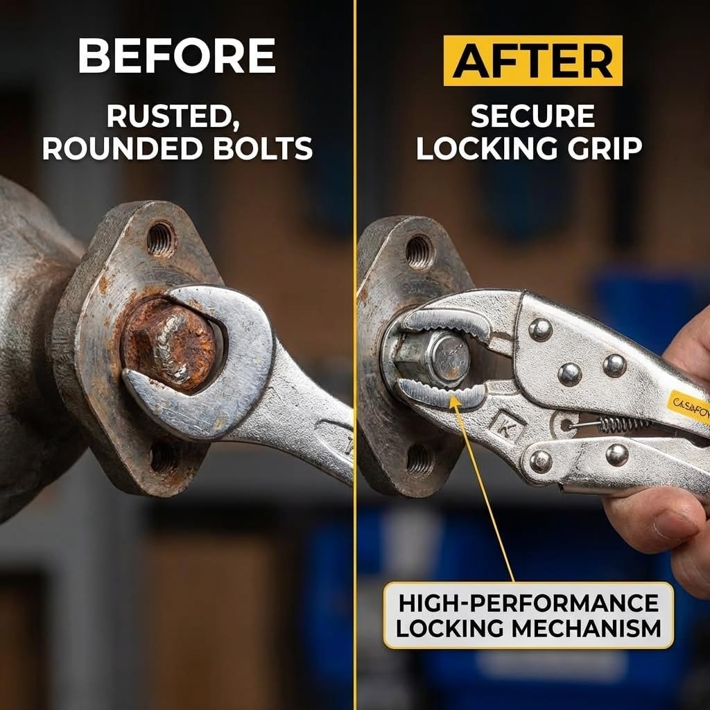 CASAFOYER Locking Grip Pliers - Heavy-Duty Vise Grip with Wire Cutter and Adjustable Clamp | Ideal for Welding, Channel Locks, Pipe Vise Work | Multi-Use Pliers Tool for DIY, Crafts, and Maintenance