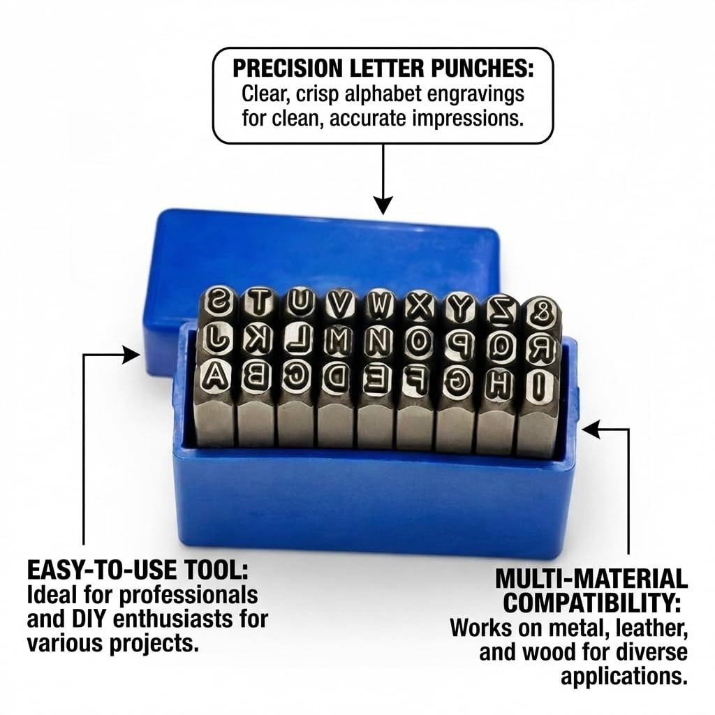 CASAFOYER Heavy Duty Letter Punch Set - Metal Stamping Kit with Alphabet for Jewelry Making, Leather Crafts, and Fabrication, Ideal for Leather, Metal, and Woodworking Projects