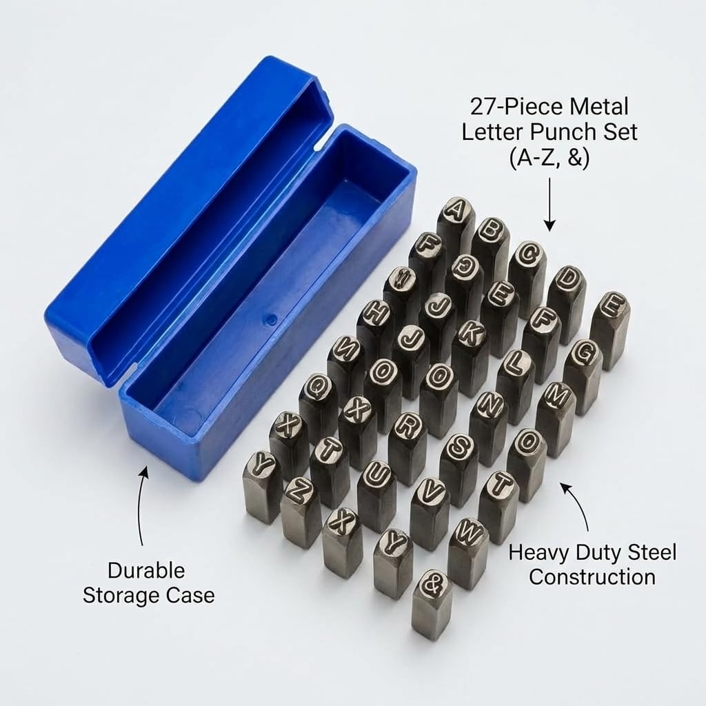 CASAFOYER Heavy Duty Letter Punch Set - Metal Stamping Kit with Alphabet for Jewelry Making, Leather Crafts, and Fabrication, Ideal for Leather, Metal, and Woodworking Projects