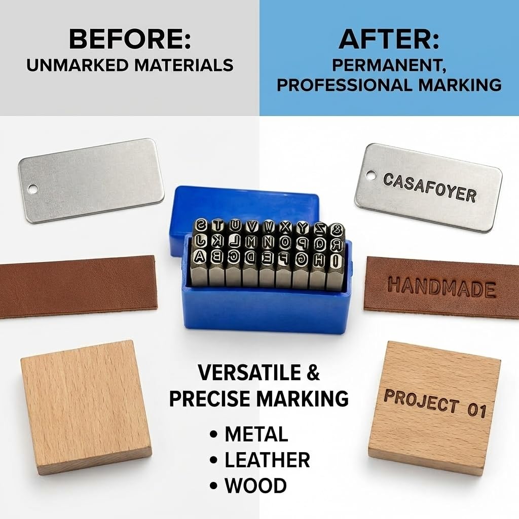 CASAFOYER Heavy Duty Letter Punch Set - Metal Stamping Kit with Alphabet for Jewelry Making, Leather Crafts, and Fabrication, Ideal for Leather, Metal, and Woodworking Projects