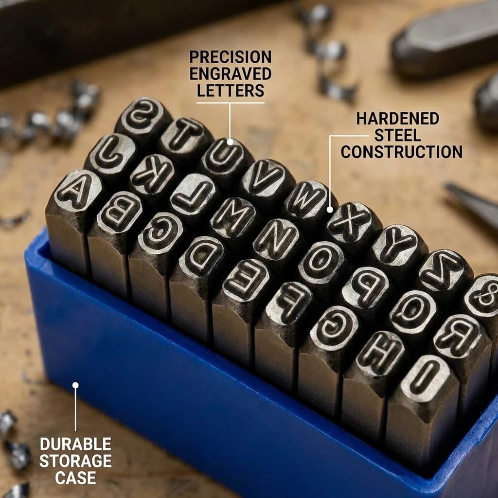 CASAFOYER Heavy Duty Letter Punch Set - Metal Stamping Kit with Alphabet for Jewelry Making, Leather Crafts, and Fabrication, Ideal for Leather, Metal, and Woodworking Projects