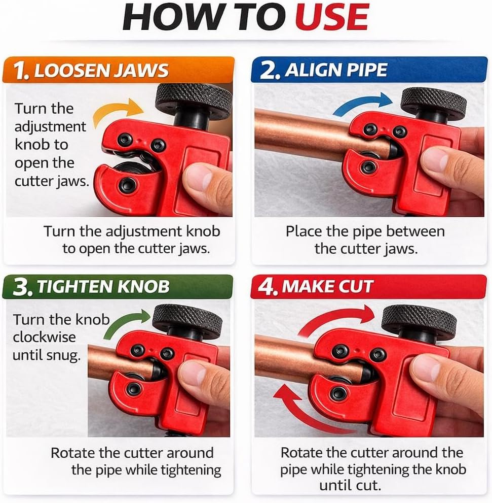 CASAFOYER Pipe Cutter Tool for Copper, Aluminum, Brass & Plastic | Heavy-Duty Tubing Cutter for Clean, Precise Cuts | Professional Tube Cutter for Plumbing, HVAC & Home Improvement