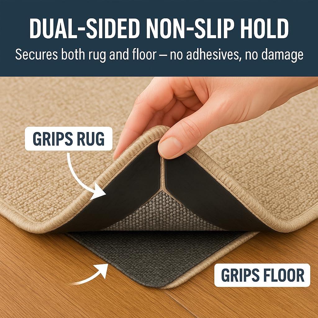 CASAFOYER 12 Piece Rug Tape, Non Slip Rug Gripper for Hardwood Floors, Reusable Washable Grippers for Rugs, Double Sided Rug Tape, Under Rug Non Slip Pad (Trapezium)