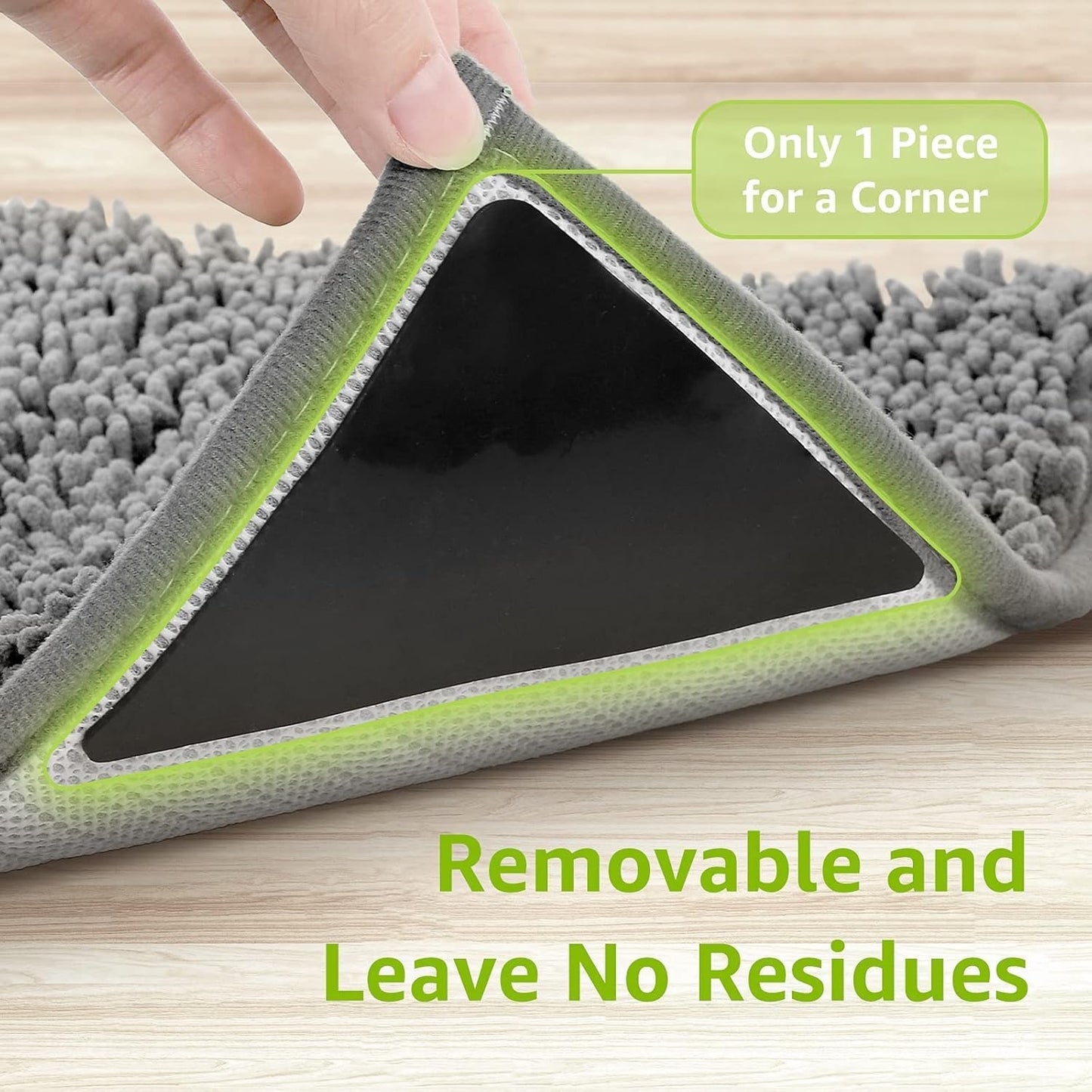 CASAFOYER 12 Pcs Non Slip Rug Gripper/Rug Tape for Hardwood Floors – Stops Sliding & Curling | Double Sided Carpet Tape, Triangular Rug Pads | Floor Safe & Reusable Rug Anchors