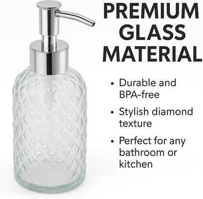CASAFOYER Glass Soap Dispenser (15 Oz - Pack of 2) | Refillable Dishwash Liquid Dispenser for Kitchen | Shampoo & Bodywash Bottle | Rustproof Plastic Pump | Easy Soap Visibility | Dishwasher Safe