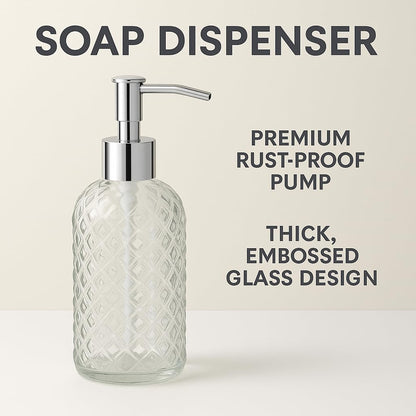 CASAFOYER Glass Soap Dispenser (15 Oz - Pack of 2) | Refillable Dishwash Liquid Dispenser for Kitchen | Shampoo & Bodywash Bottle | Rustproof Plastic Pump | Easy Soap Visibility | Dishwasher Safe