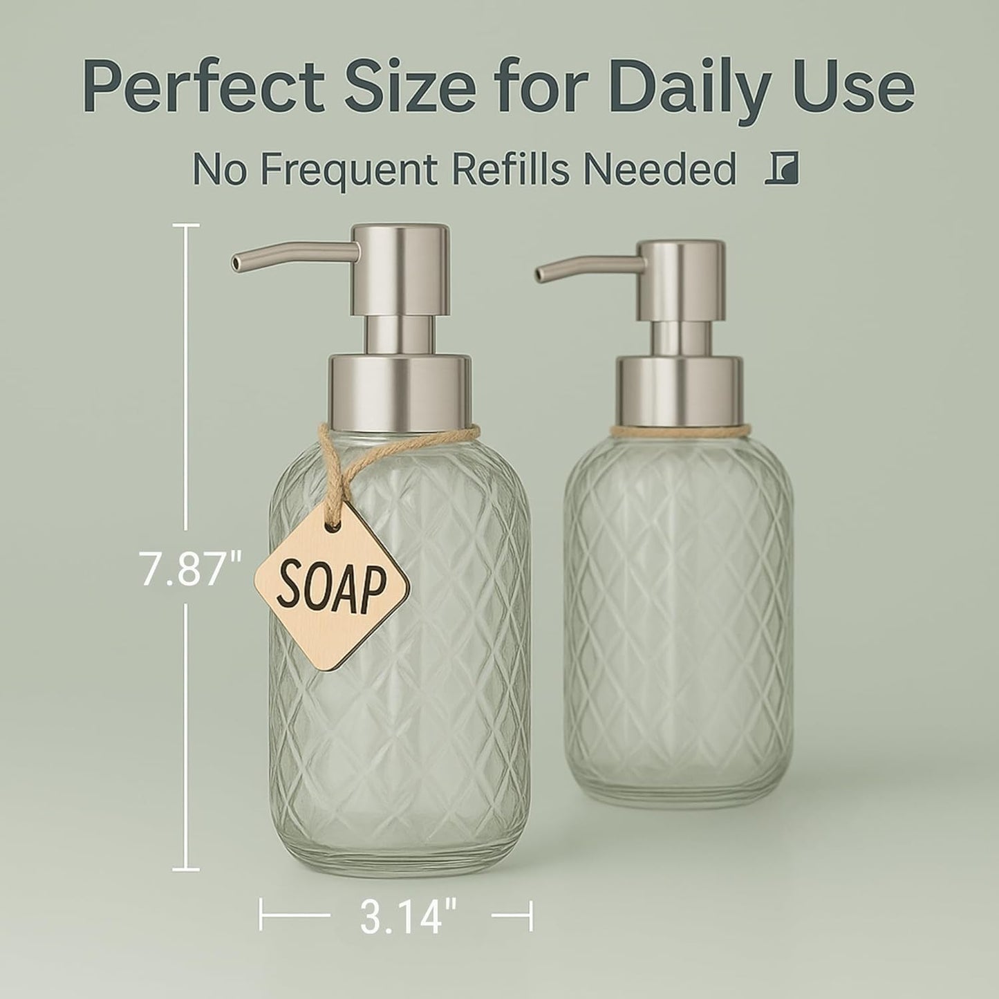 CASAFOYER Glass Soap Dispenser (15 Oz - Pack of 2) | Refillable Dishwash Liquid Dispenser for Kitchen | Shampoo & Bodywash Bottle | Rustproof Plastic Pump | Easy Soap Visibility | Dishwasher Safe