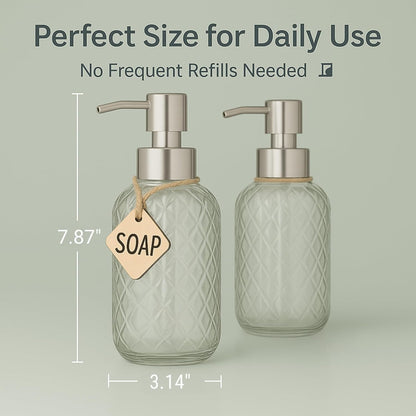 CASAFOYER Glass Soap Dispenser (15 Oz - Pack of 2) | Refillable Dishwash Liquid Dispenser for Kitchen | Shampoo & Bodywash Bottle | Rustproof Plastic Pump | Easy Soap Visibility | Dishwasher Safe
