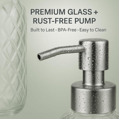 CASAFOYER Glass Soap Dispenser (15 Oz - Pack of 2) | Refillable Dishwash Liquid Dispenser for Kitchen | Shampoo & Bodywash Bottle | Rustproof Plastic Pump | Easy Soap Visibility | Dishwasher Safe