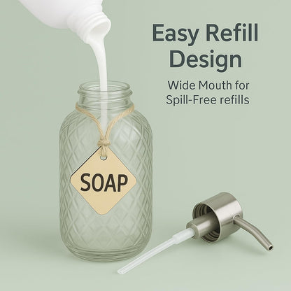 CASAFOYER Glass Soap Dispenser (15 Oz - Pack of 2) | Refillable Dishwash Liquid Dispenser for Kitchen | Shampoo & Bodywash Bottle | Rustproof Plastic Pump | Easy Soap Visibility | Dishwasher Safe