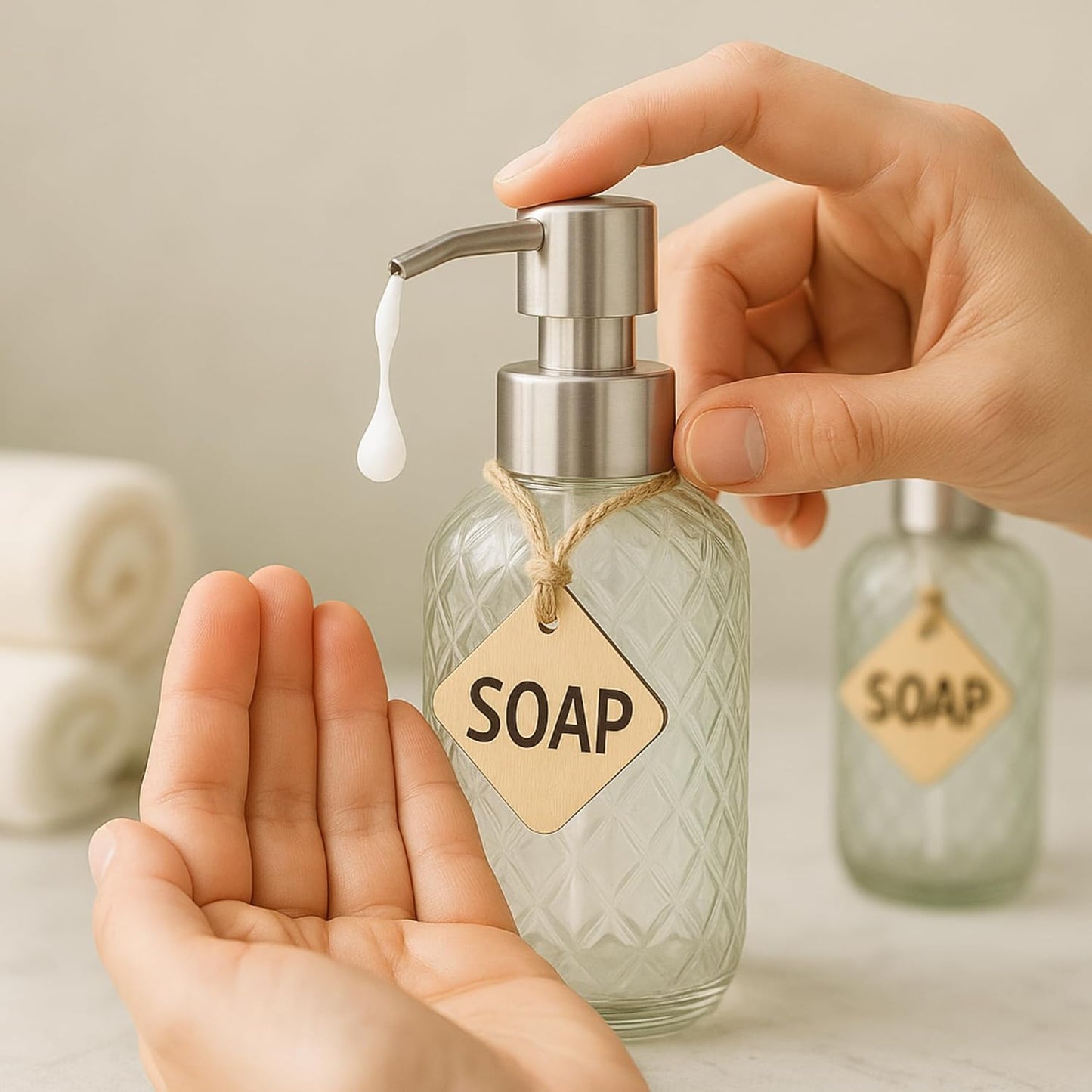 CASAFOYER Glass Soap Dispenser (15 Oz - Pack of 2) | Refillable Dishwash Liquid Dispenser for Kitchen | Shampoo & Bodywash Bottle | Rustproof Plastic Pump | Easy Soap Visibility | Dishwasher Safe