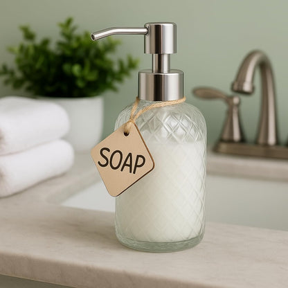 CASAFOYER Glass Soap Dispenser (15 Oz) | Refillable Dishwash Liquid Dispenser for Kitchen | Shampoo & Bodywash Bottle | Rustproof Plastic Pump | Easy Soap Visibility | Dishwasher Safe Cleaning(White)