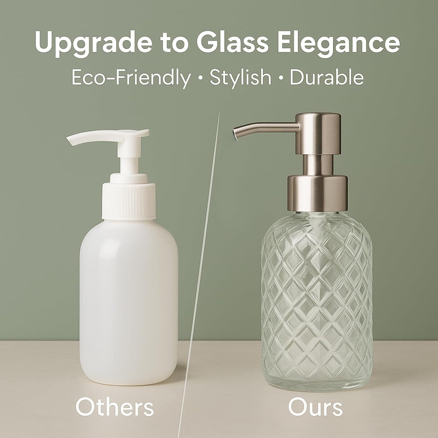 CASAFOYER Glass Soap Dispenser (15 Oz) | Refillable Dishwash Liquid Dispenser for Kitchen | Shampoo & Bodywash Bottle | Rustproof Plastic Pump | Easy Soap Visibility | Dishwasher Safe Cleaning(White)