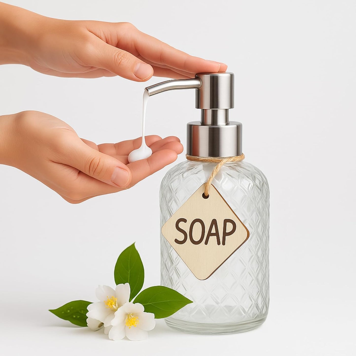 CASAFOYER Glass Soap Dispenser (15 Oz) | Refillable Dishwash Liquid Dispenser for Kitchen | Shampoo & Bodywash Bottle | Rustproof Plastic Pump | Easy Soap Visibility | Dishwasher Safe Cleaning(White)