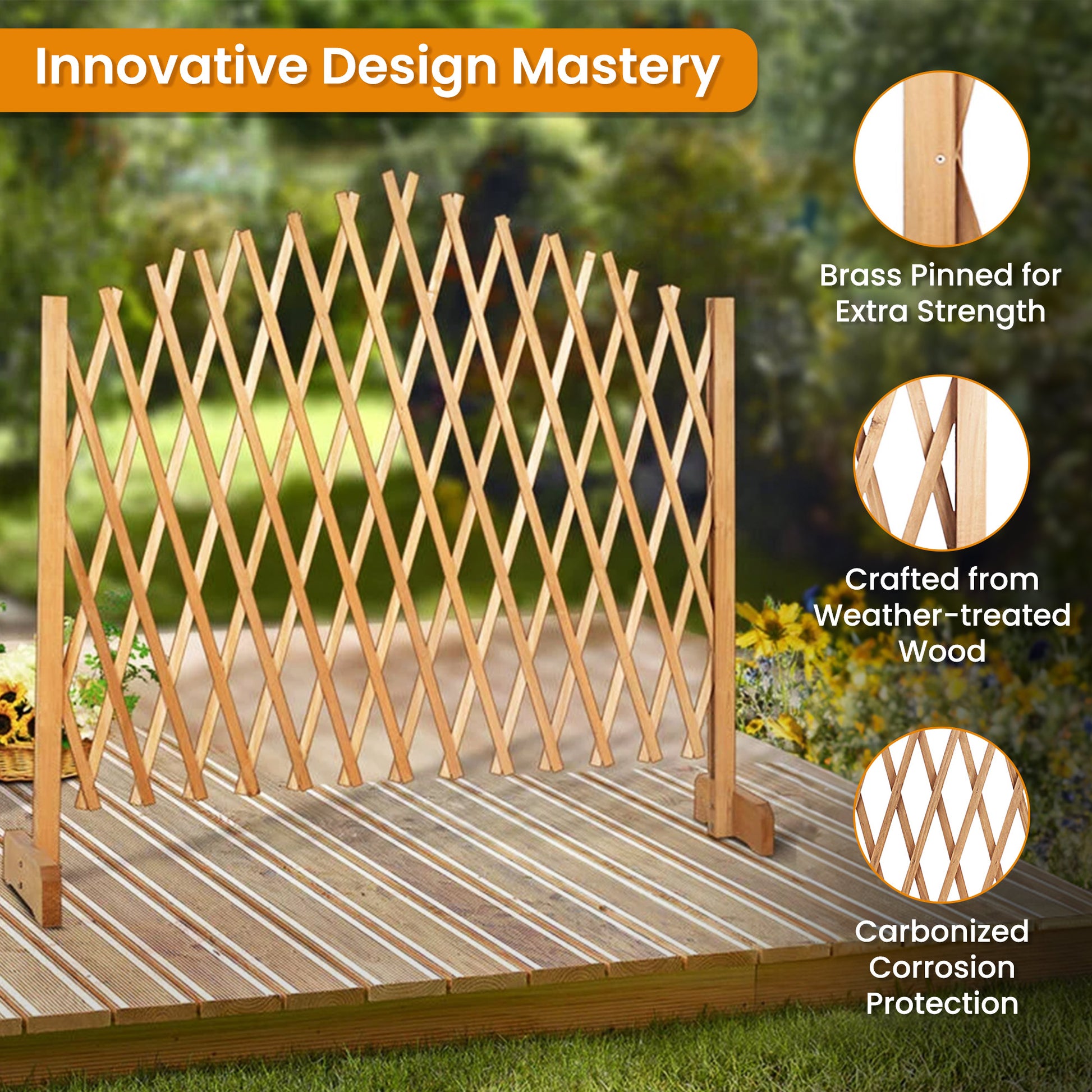 Fence Trellis | CasaFoyer Expandable Brown Wooden Fence Trellis - Enhance Your Garden with a Decorative Outdoor Lattice Design Screen for Climbing Plants | casafoyer.myshopify.com