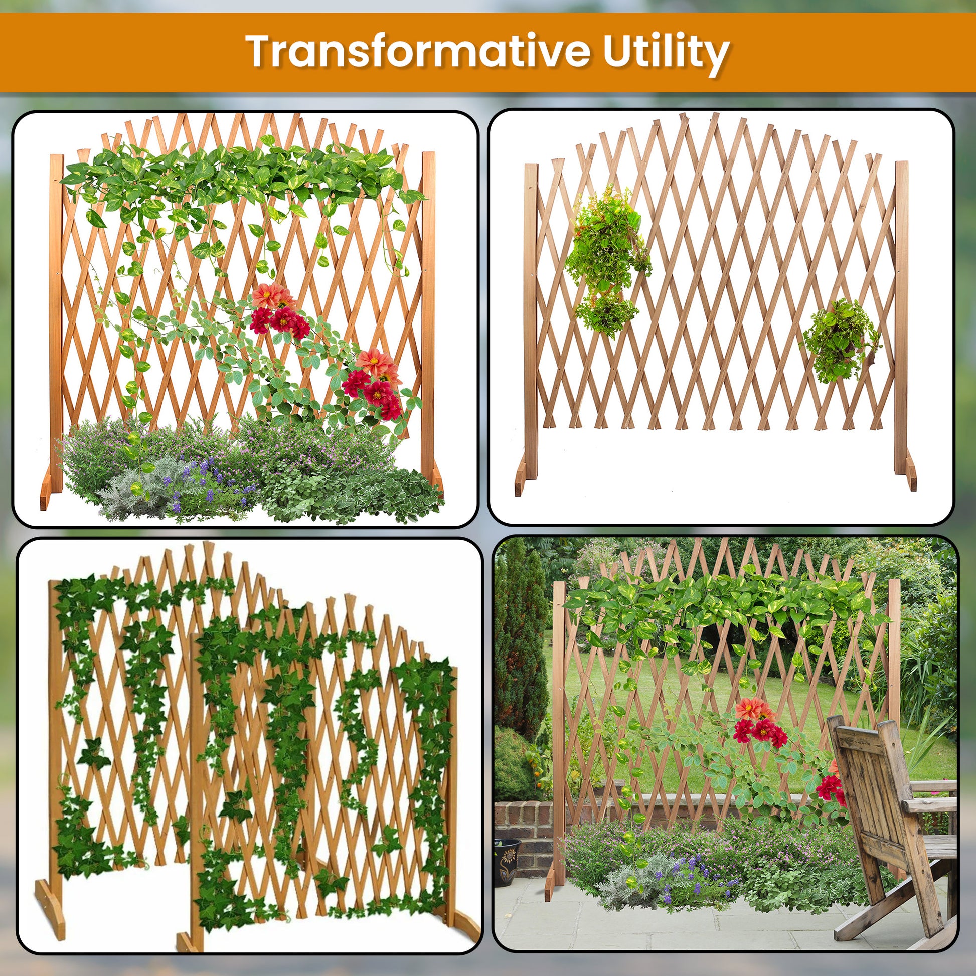 Fence Trellis | CasaFoyer Expandable Brown Wooden Fence Trellis - Enhance Your Garden with a Decorative Outdoor Lattice Design Screen for Climbing Plants | casafoyer.myshopify.com