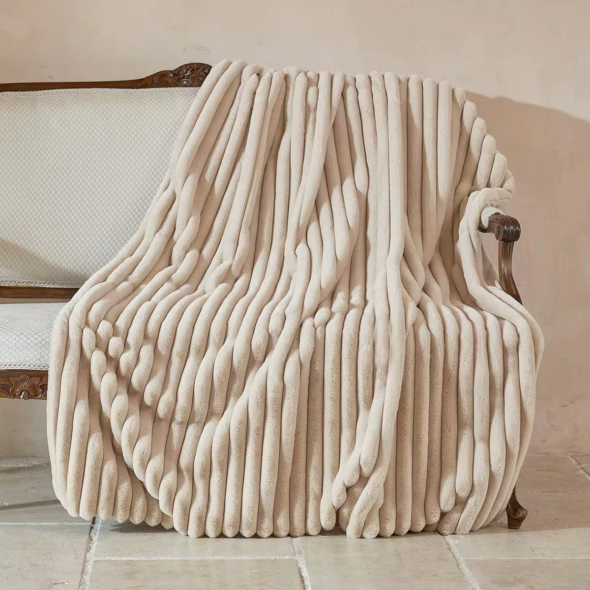 Throw Blanket | CasaFoyer Striped Jacquard Rabbit Fur Blanket | casafoyer.myshopify.com