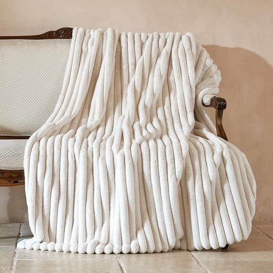 Throw Blanket | CasaFoyer Striped Jacquard Rabbit Fur Blanket | casafoyer.myshopify.com