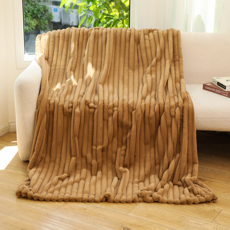 Throw Blanket | CasaFoyer Striped Jacquard Rabbit Fur Blanket | casafoyer.myshopify.com