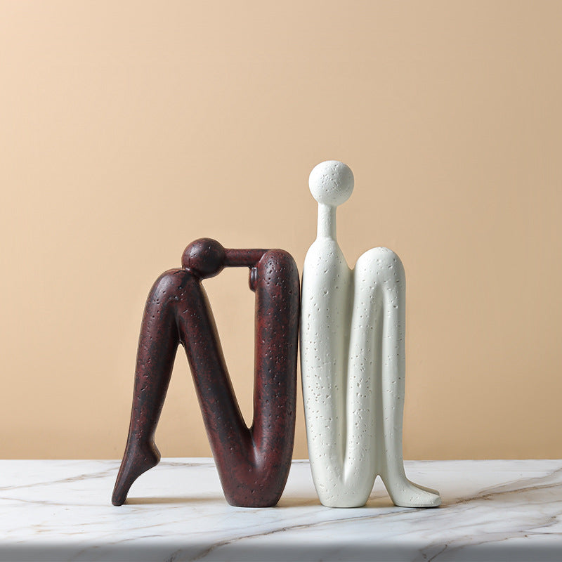 Table Decor | CasaFoyer Back-to-back Stickman Sculpture Ceramic Crafts Ornaments | casafoyer.myshopify.com