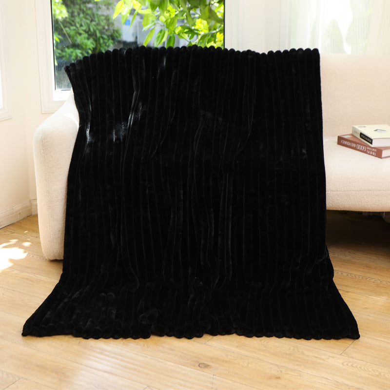 Throw Blanket | CasaFoyer Striped Jacquard Rabbit Fur Blanket | casafoyer.myshopify.com