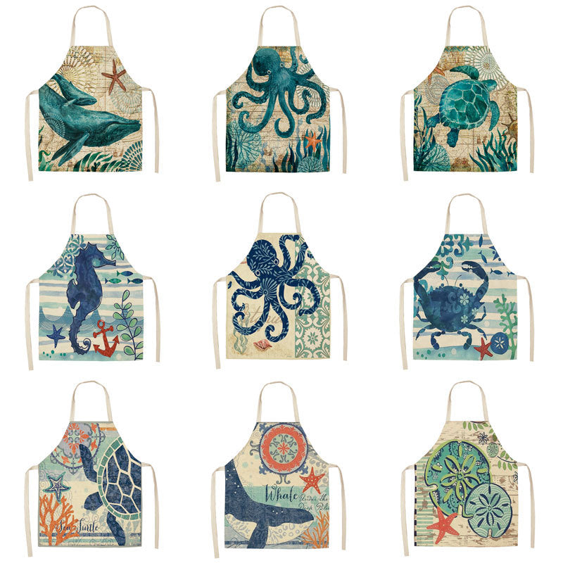 Kitchen Clothes and Aprons | CasaFoyer Cartoon Infauna Digital Printing Linen Sleeveless Apron | casafoyer.myshopify.com