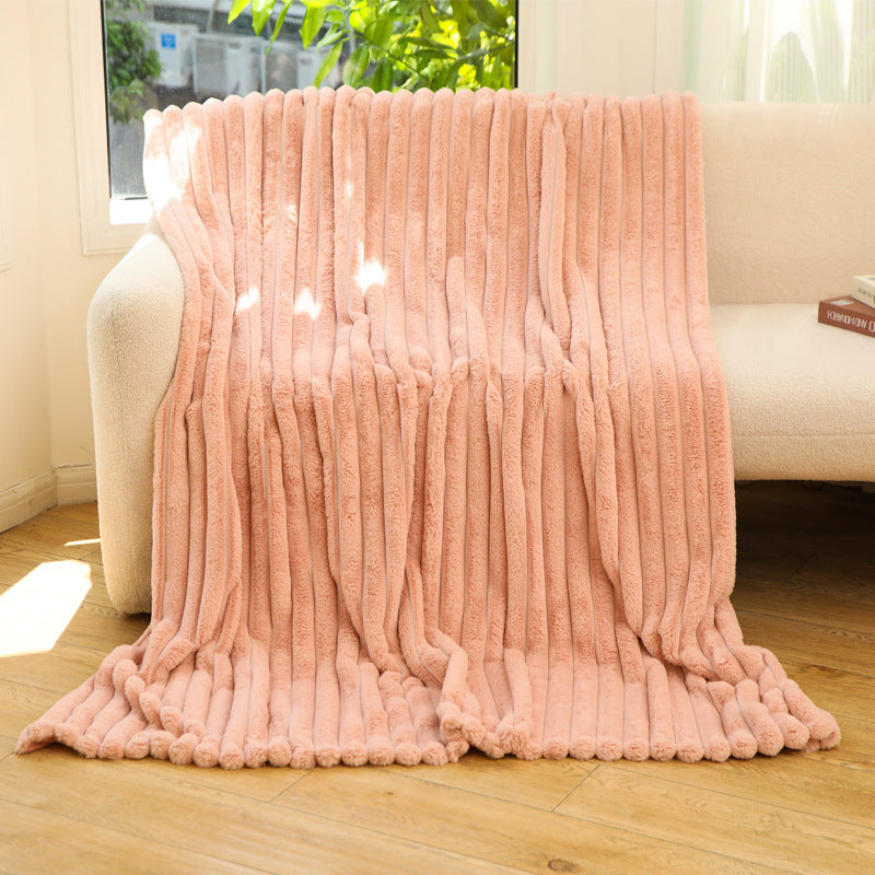 Throw Blanket | CasaFoyer Striped Jacquard Rabbit Fur Blanket | casafoyer.myshopify.com