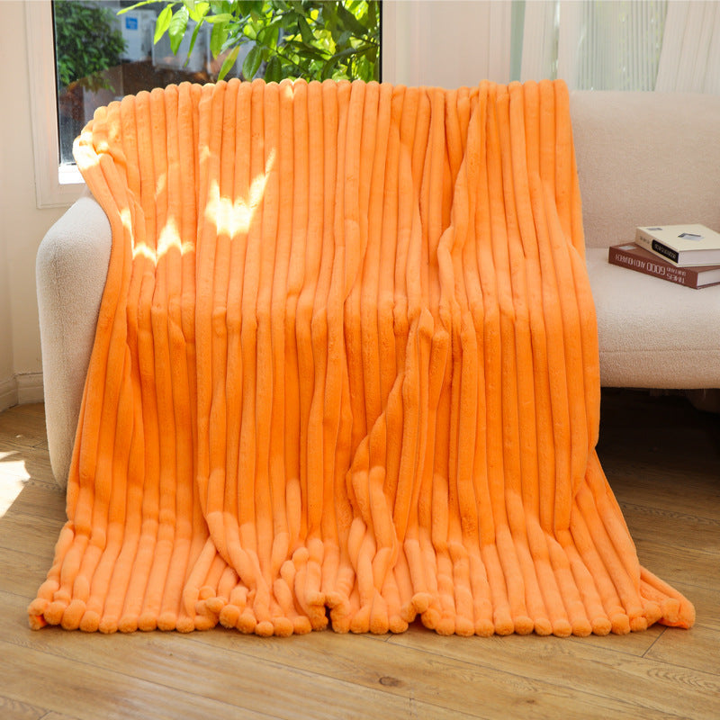 Throw Blanket | CasaFoyer Striped Jacquard Rabbit Fur Blanket | casafoyer.myshopify.com